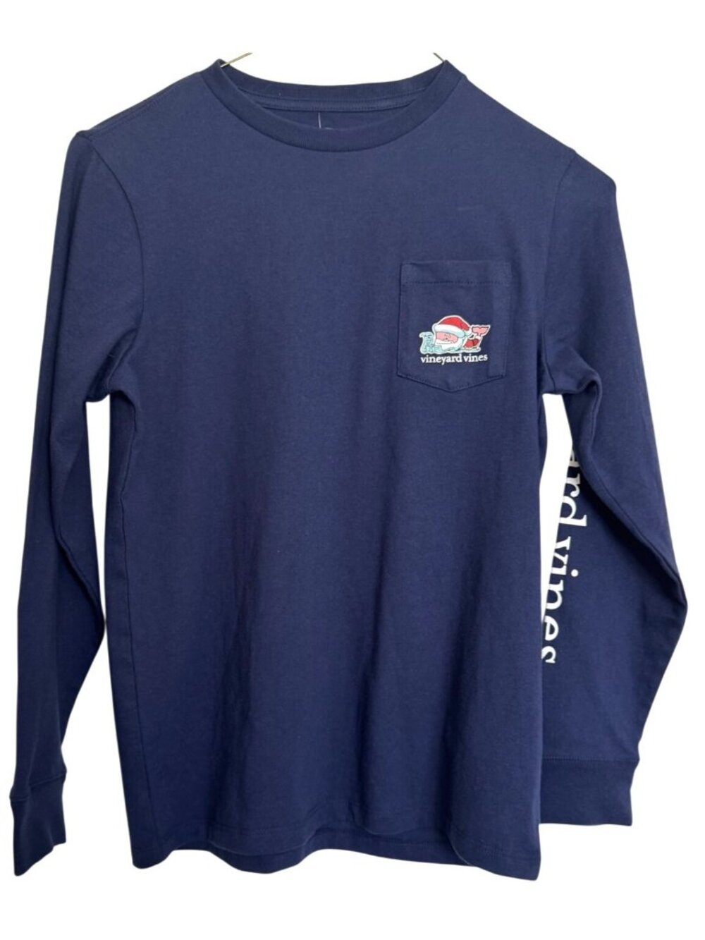 Vineyard Vines Youth Medium Santa Whale Long Sleeve Tee Nautical Navy NWT